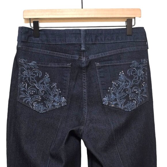 NYDJ Marilyn Straight Leg Denim Embroidered Pocket Trousers in Rinse Sz 8 - Picture 3 of 12